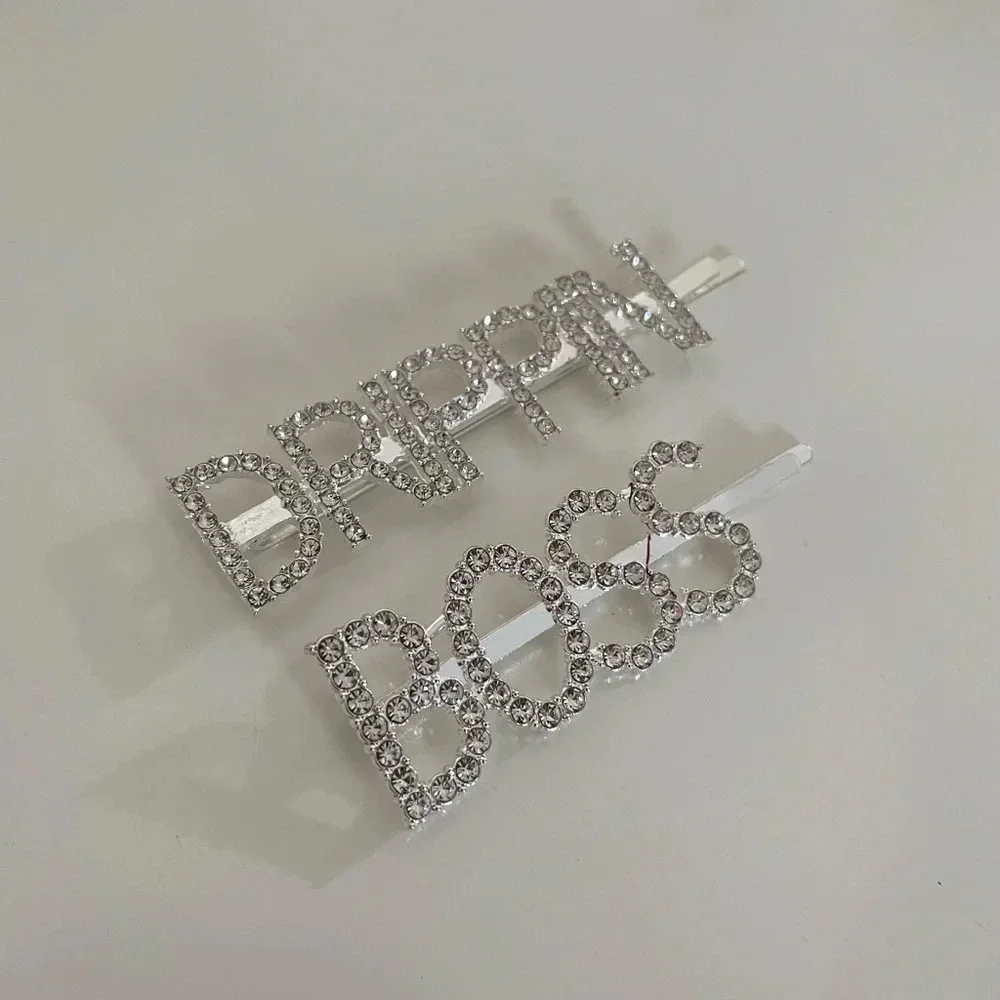 Crystal Rhinestone Studded Metal Hair Pin Accessories “DRIPPIN” & “BOSS” Set